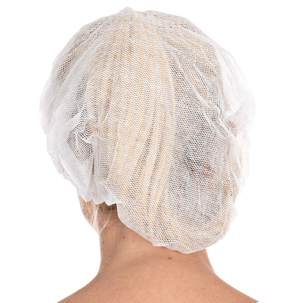 Peaked bouffant caps made of viscose in white in the back view