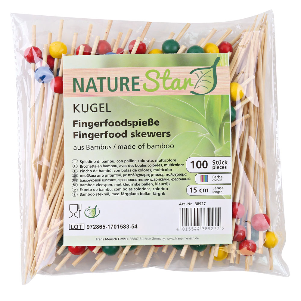 Fingerfood skewers "Kugel" made of Bamboo in multicolored in the package with 100 pieces