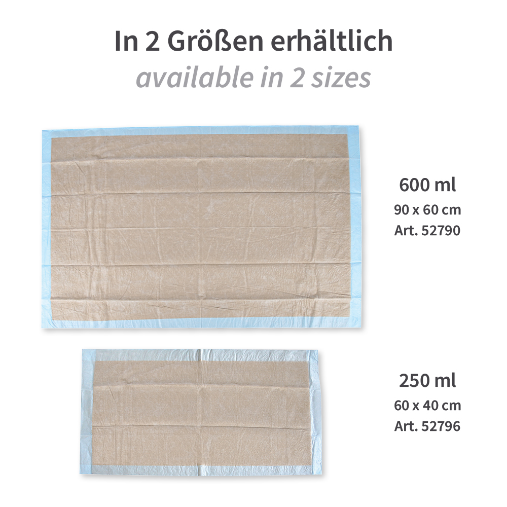 Underpads for beds, 6-ply made of PP/cellulose/PE in the both sizes