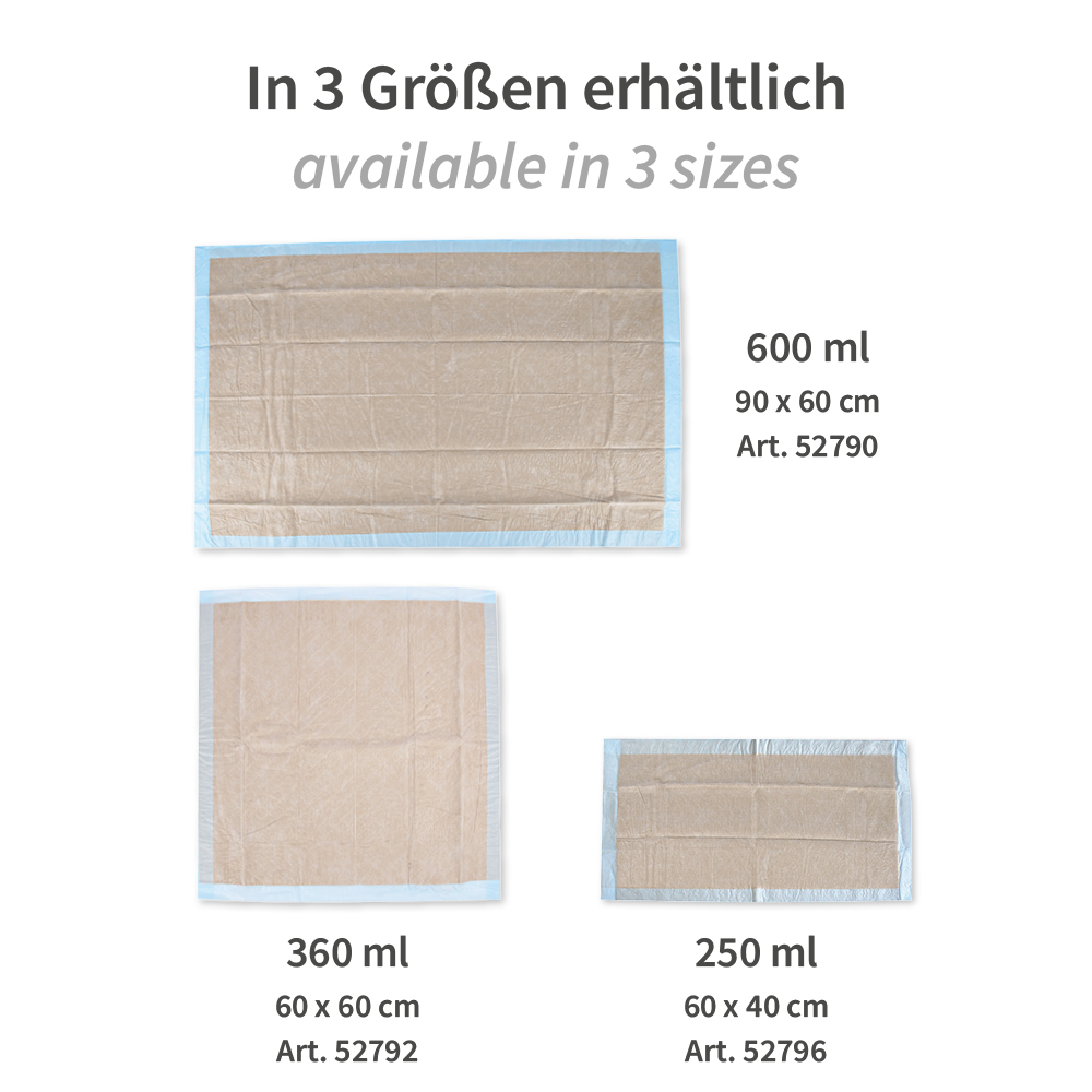 Bettunterlagen, 6-lagig | PP/Zellulose/PE, beide Größen Bettunterlagen, 6-lagig aus PP/Zellulose/PE mit beiden Größen