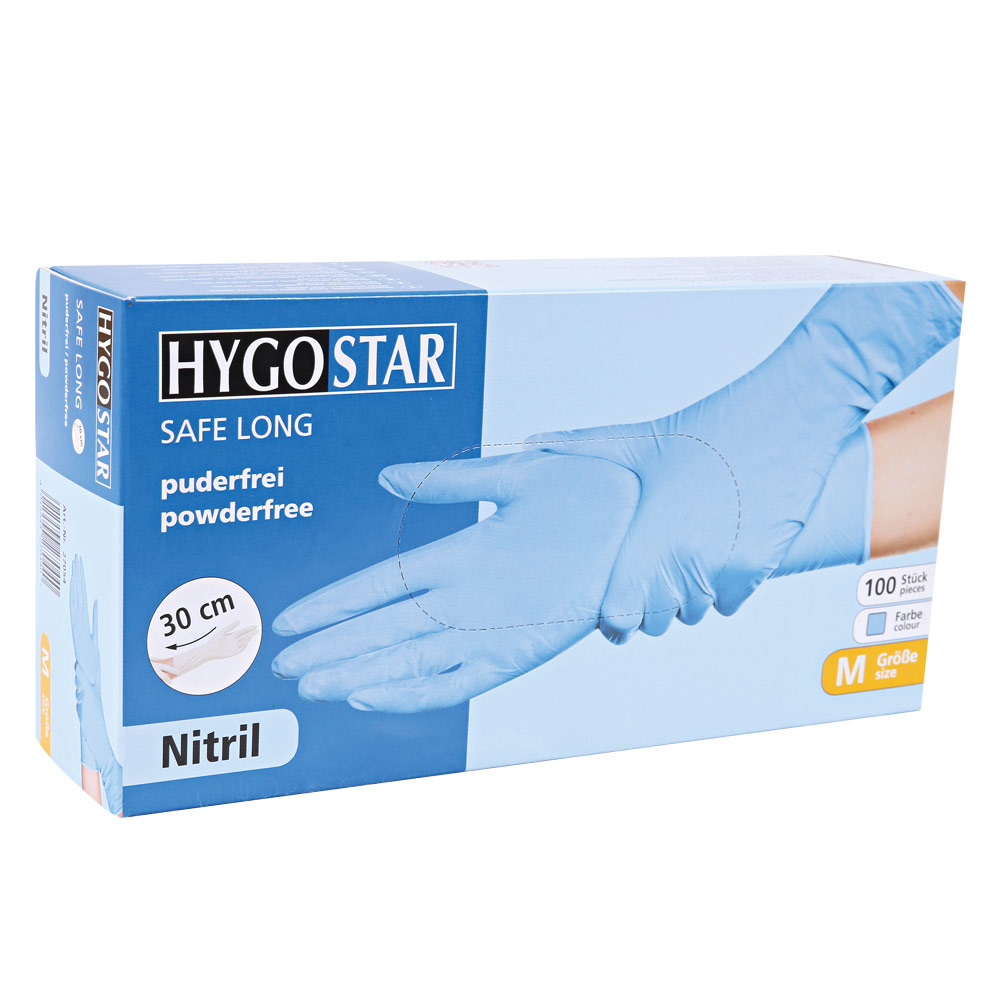 Nitrile gloves Safe Long powder-free in blue in the dispenser box
