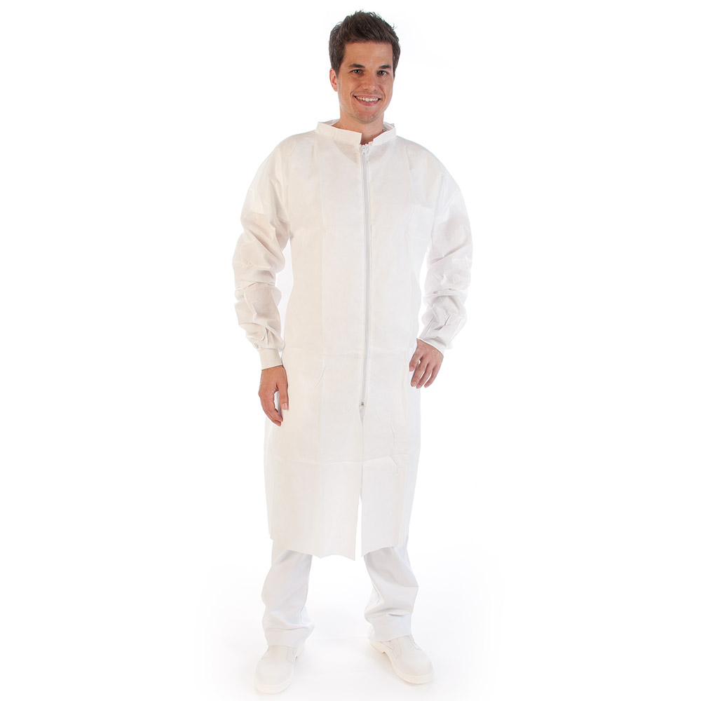 Visitor gowns with zipper made of SMS in white