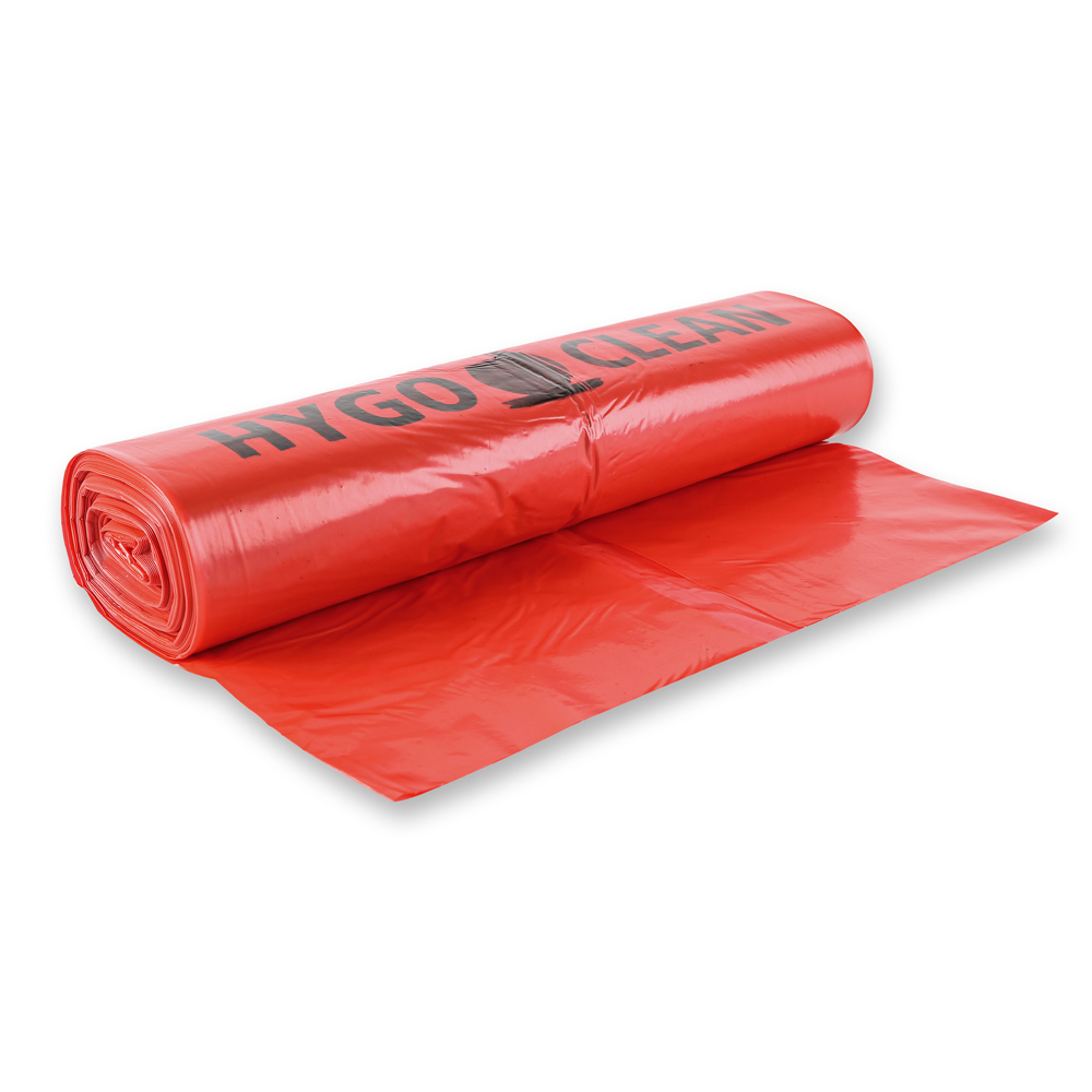 Waste bags, 120 l made of LDPE on roll in red bin the back view