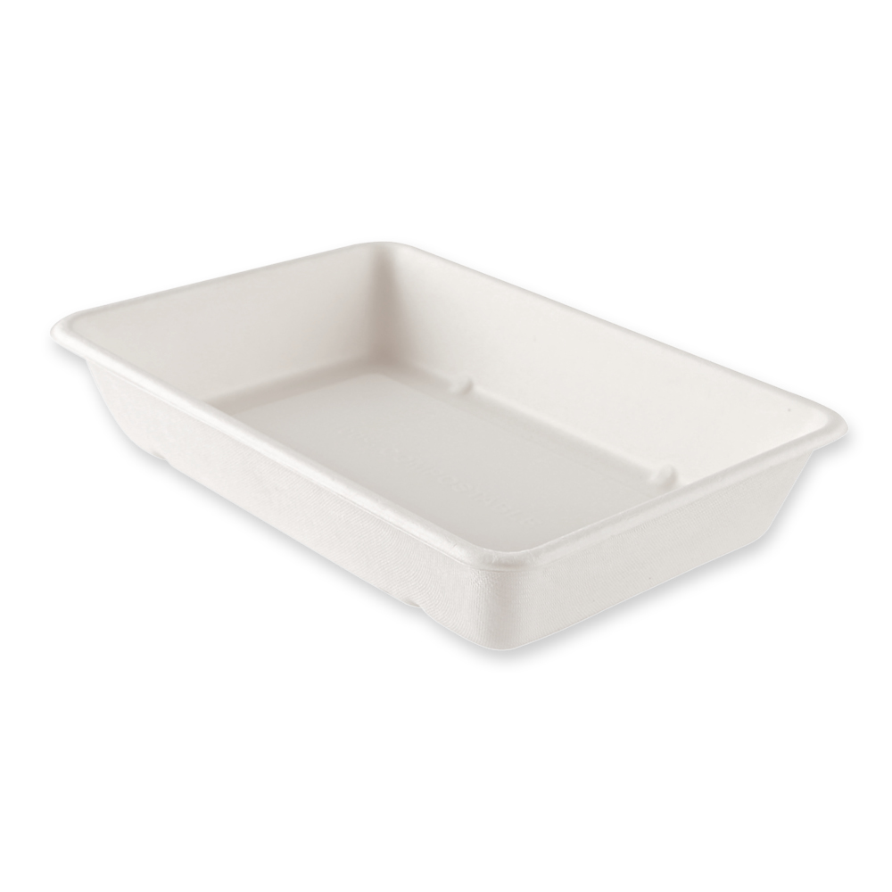 Organic trays Classico, rectangular made of bagasse, angled view