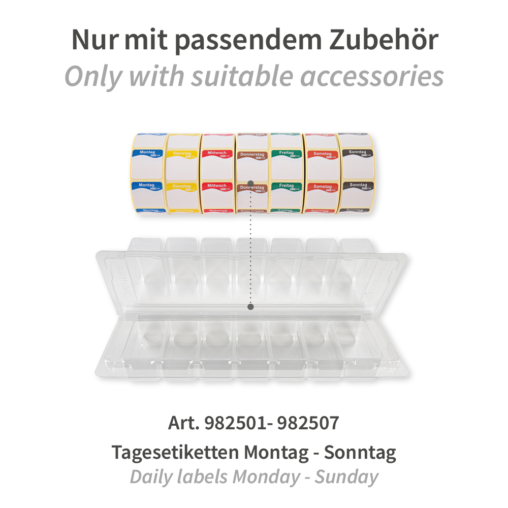 Spender für Tagesetiketten, 25 x 25 mm | PET, Zubehör Spender für Tagesetiketten, 25 x 25 mm aus PET mit passendem Zubehör