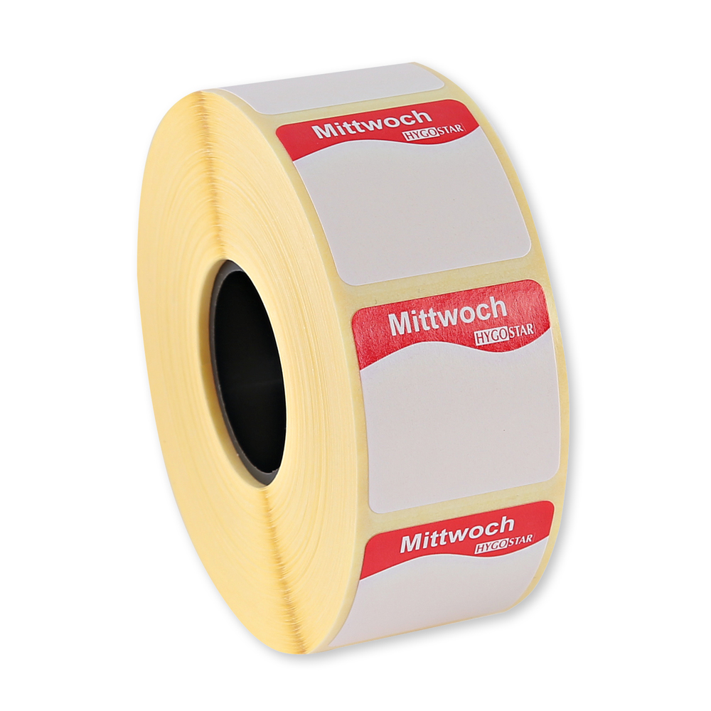 Day labels "Mittwoch", size: 25 x 25mm, roll