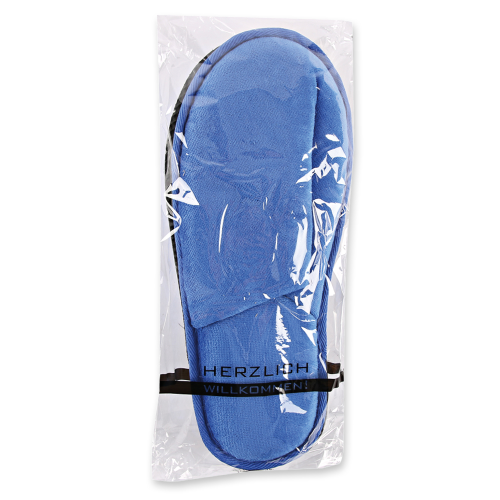 Slipper Deluxe, closed, made from velour in package