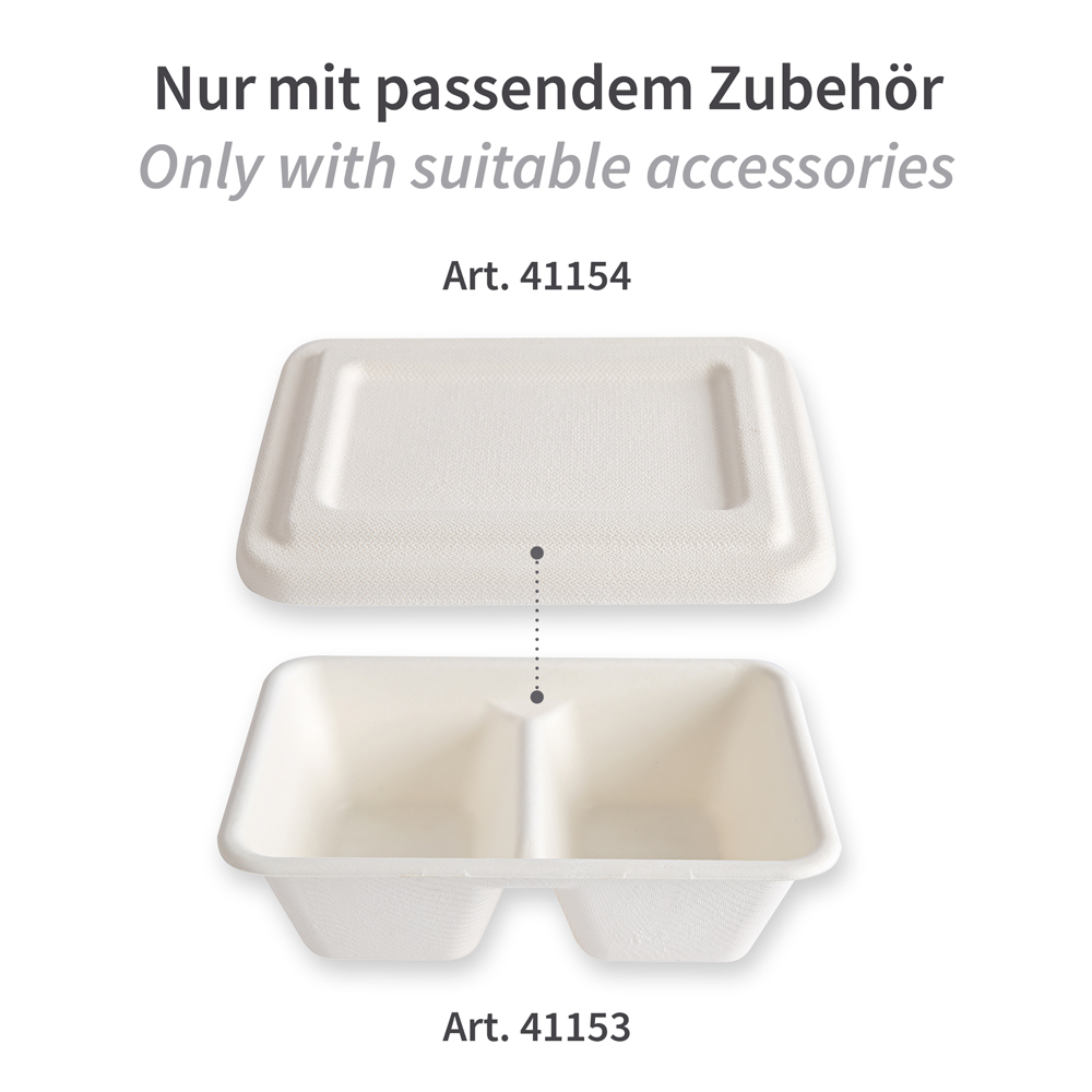 Organic lid for trays with 2 compartments made of bagasse, accessories