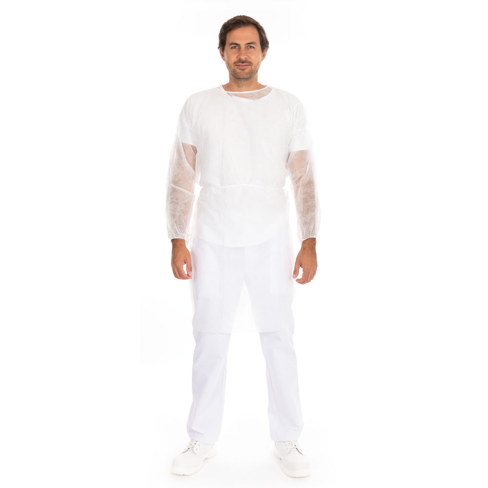 Hygienic gowns Eco with elastic wrist bands PP in white in the front view