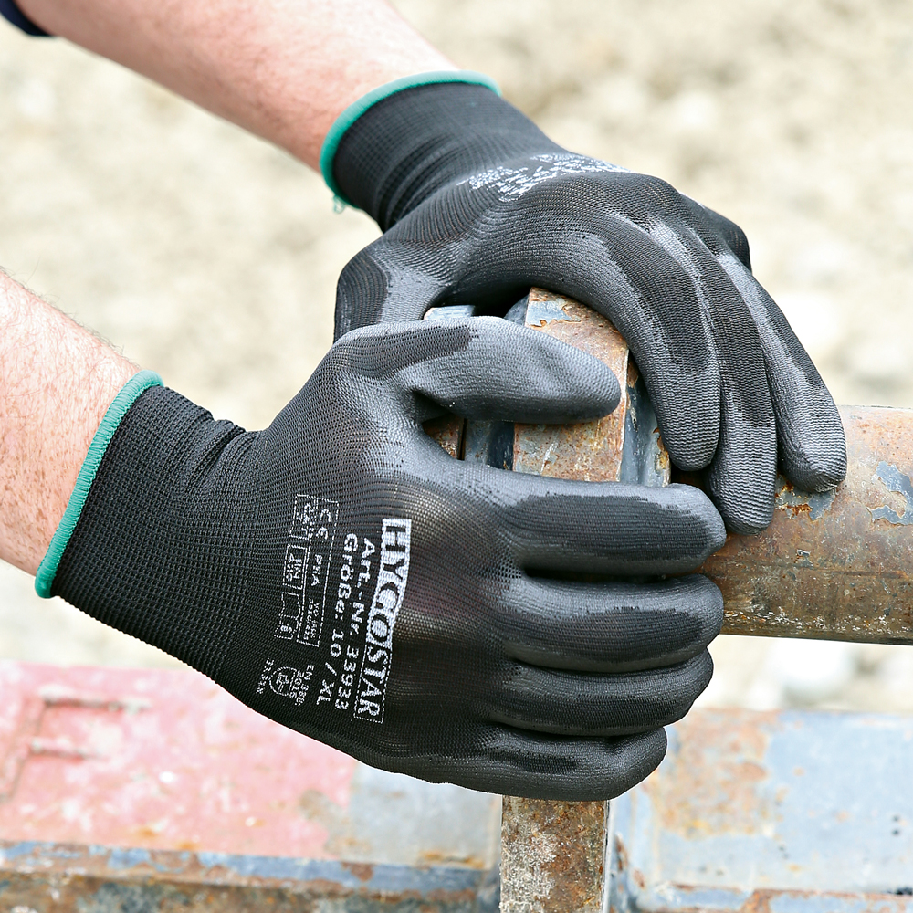 Fine knit gloves Black Ace with PU coating as an example of use