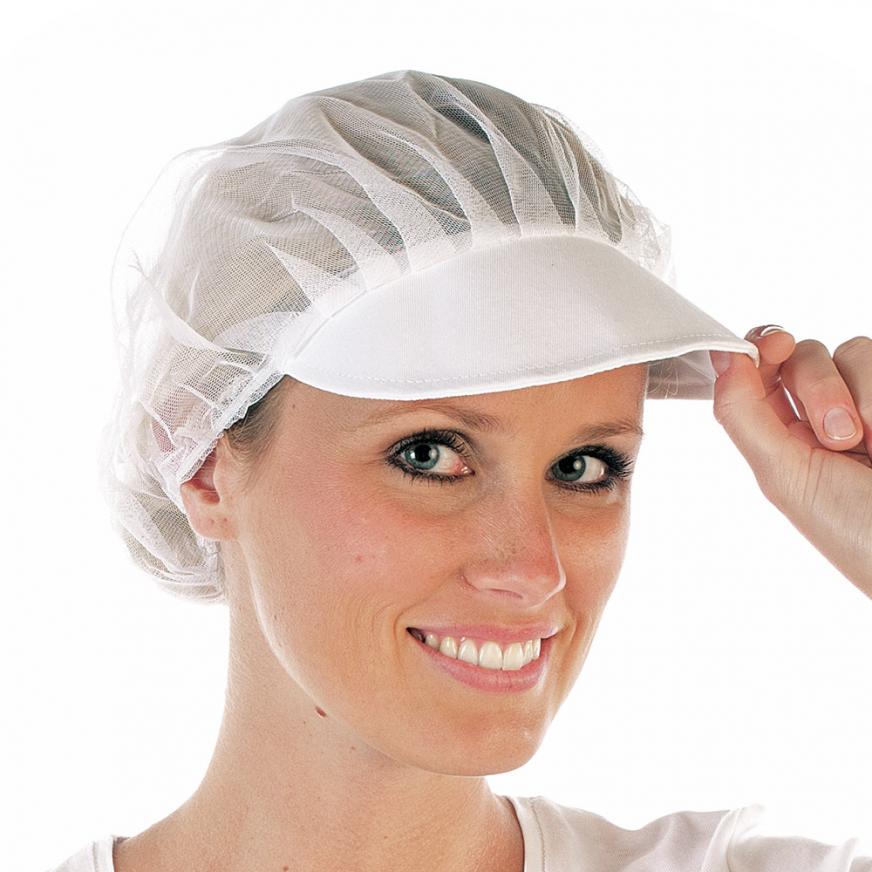 Peaked bouffant caps made of nylon in white