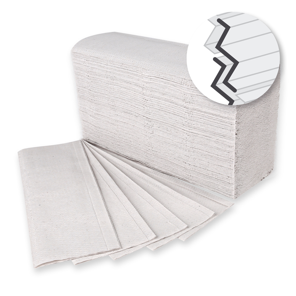 Paper hand towels, 1-ply made of recycled paper, interfold, fanned out