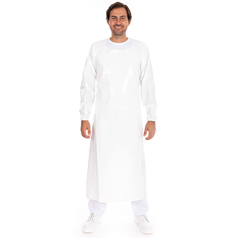 Apron with sleeves, TPU in the front view, white