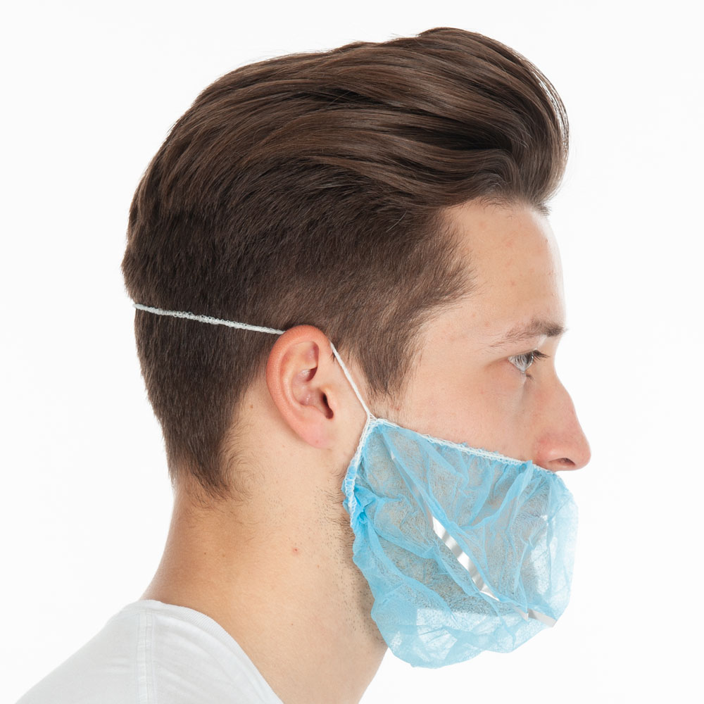 Beard cover made of PP detectable in blue in the side view