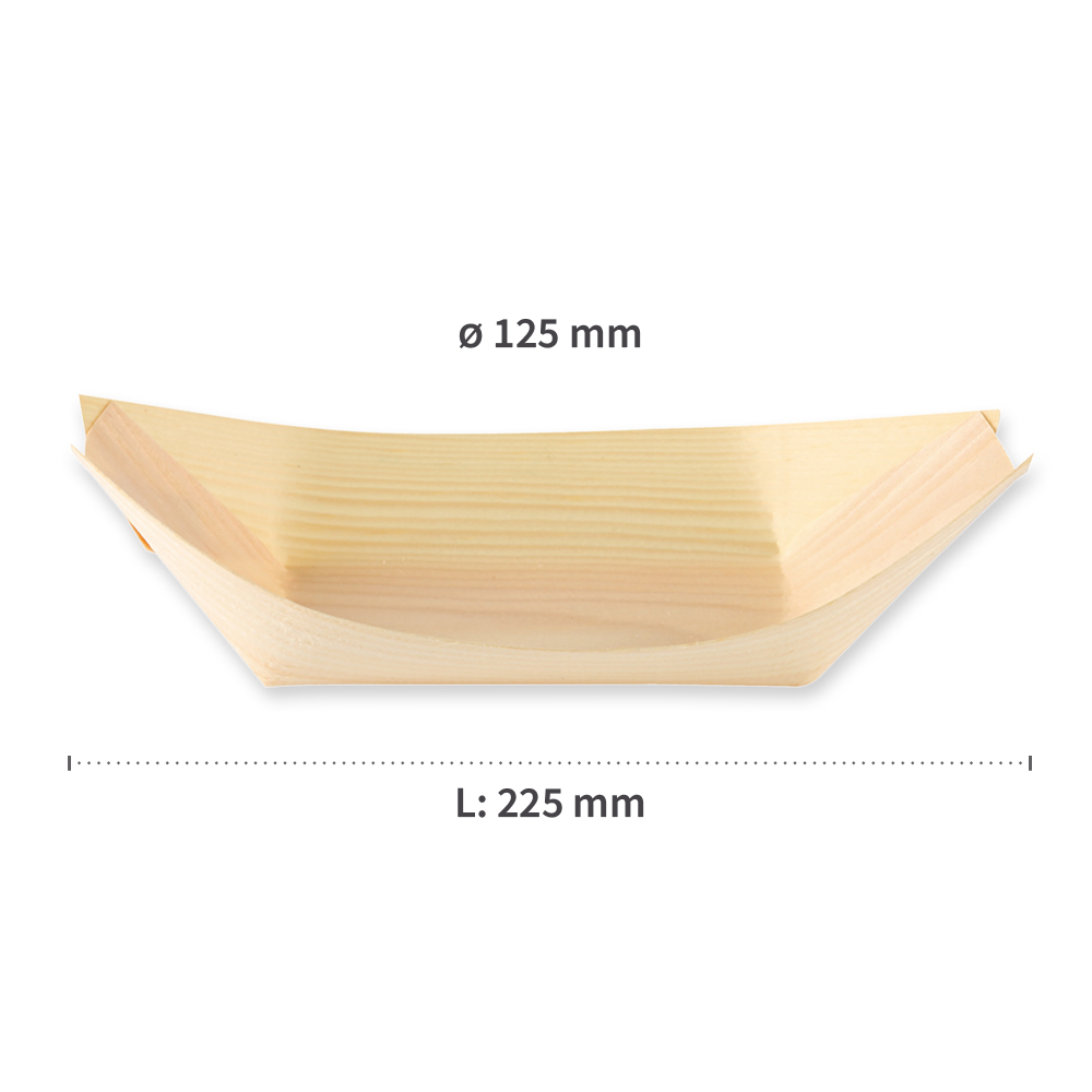 Biodegradable food boat made of pine wood, dimensions