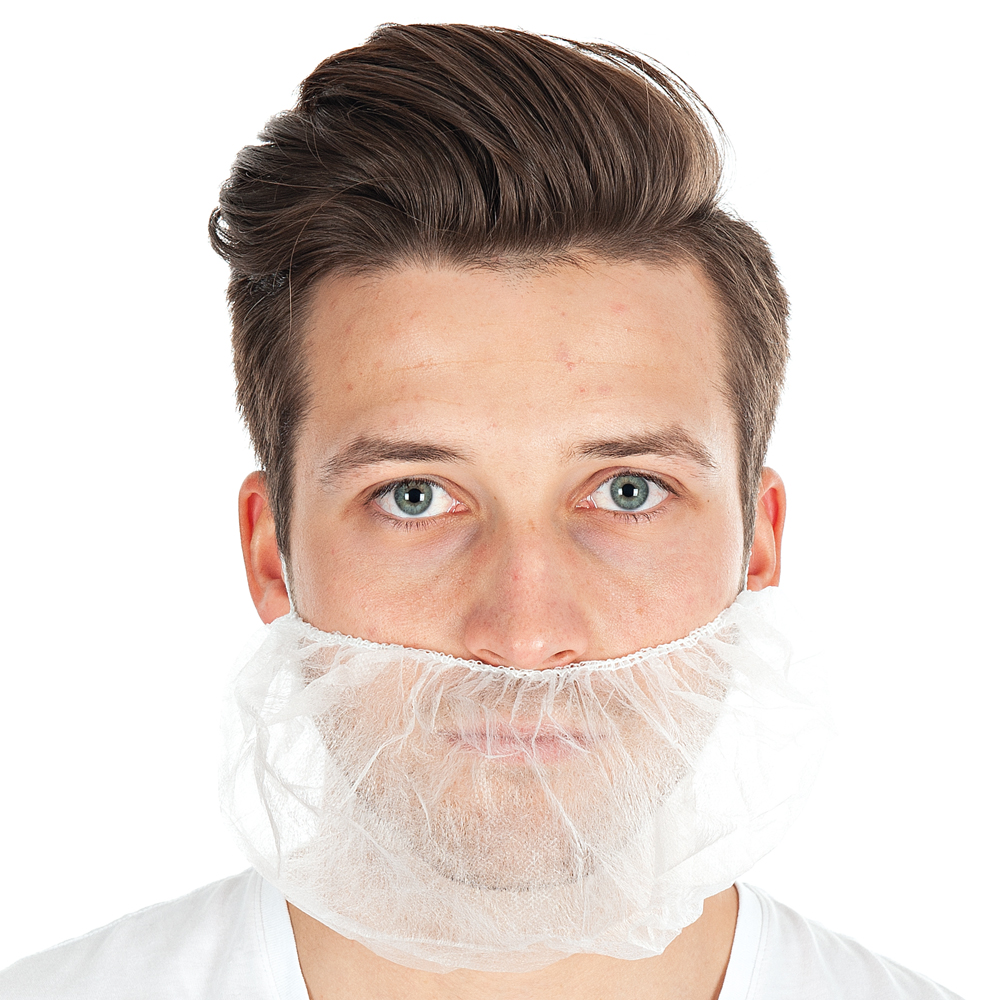 Beard cover Large made of PP in white in the front view