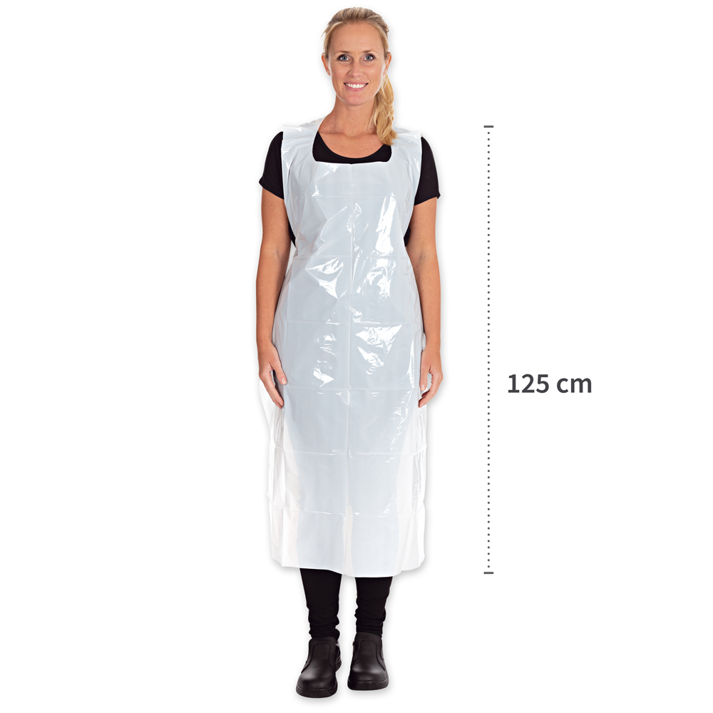 Disposable aprons on roll, 35my made of LDPE with dimensions in white 
