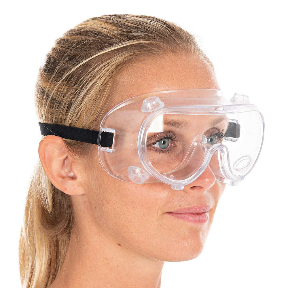 Schutzbrille, belüftet aus PVC in der schrägen Ansicht