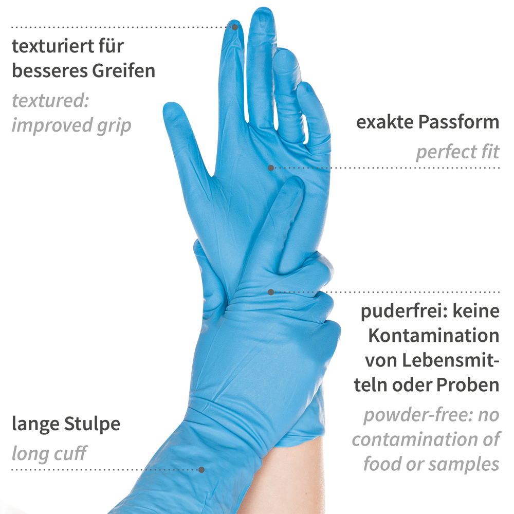 Chemikalienschutzhandschuhe Super High Risk aus Nitril in blau als Eigenschaften