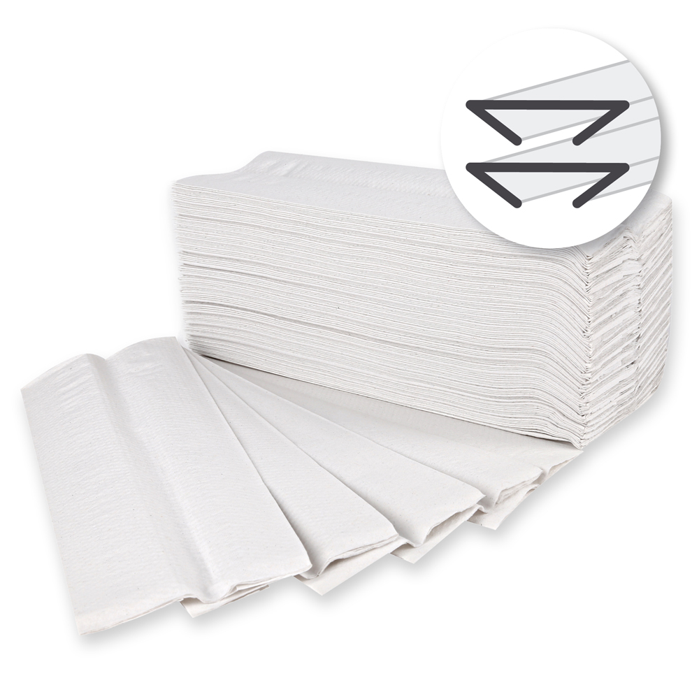 Paper hand towels, 2-ply made of recycled paper, C-fold, fanned out