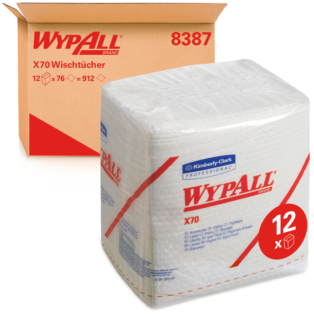 WypAll® X70 cleaning cloths, 1-ply, quaterfold with the packing