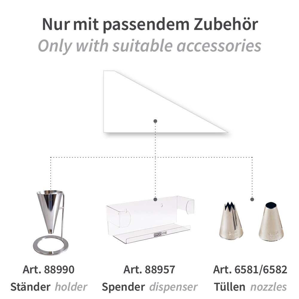 Pastry tubes Hygogrip made of PE in transparent with suitable accessoires