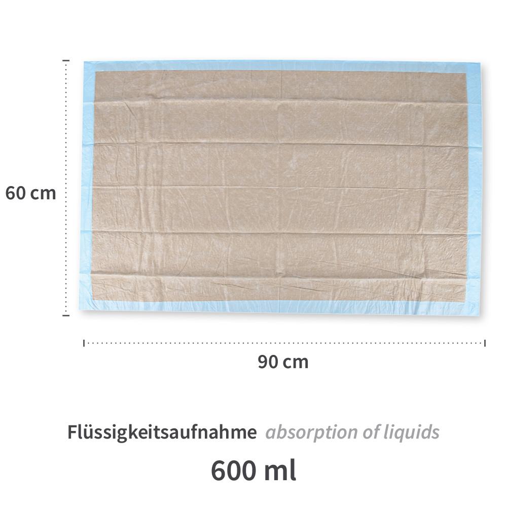 Underpads for beds, 6-ply made of PP/cellulose/PE with measure