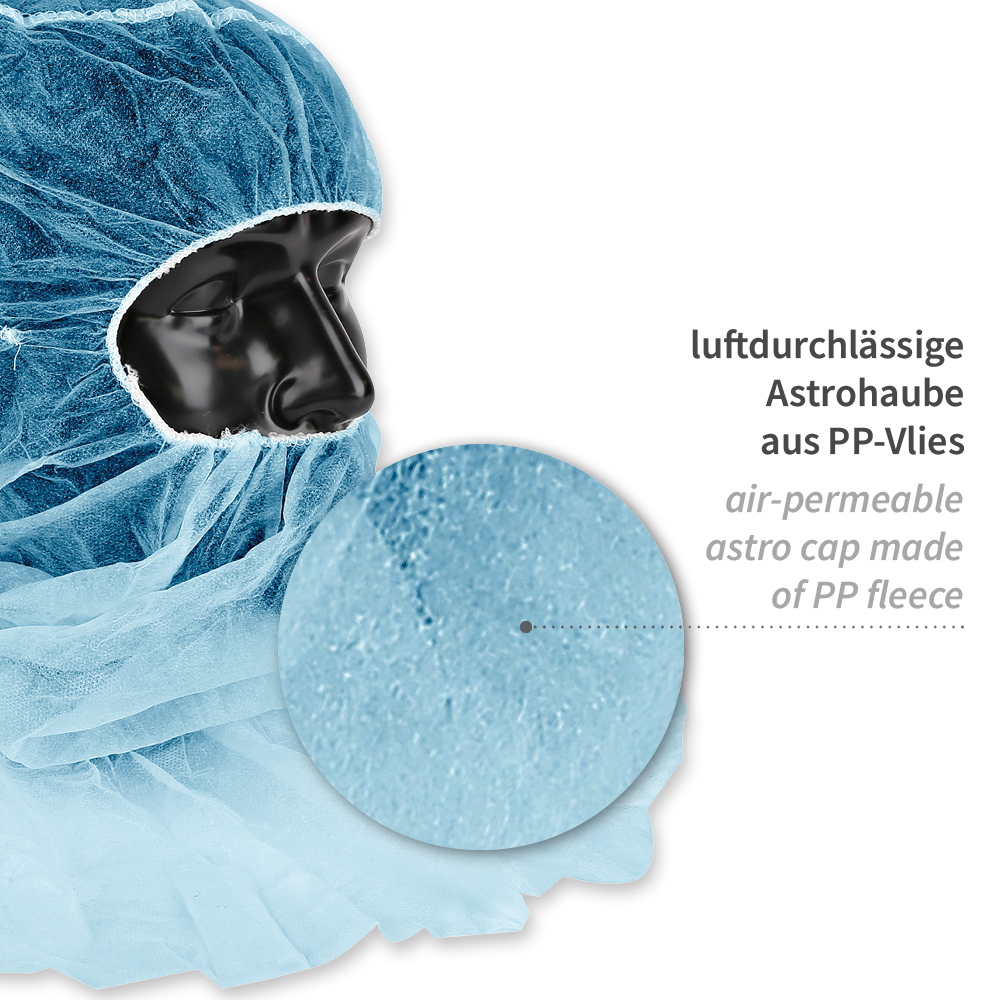 Astrohauben mit Cape | PP, blau, Besonderheit Astrohauben mit Cape aus PP in blau mit Besonderheit