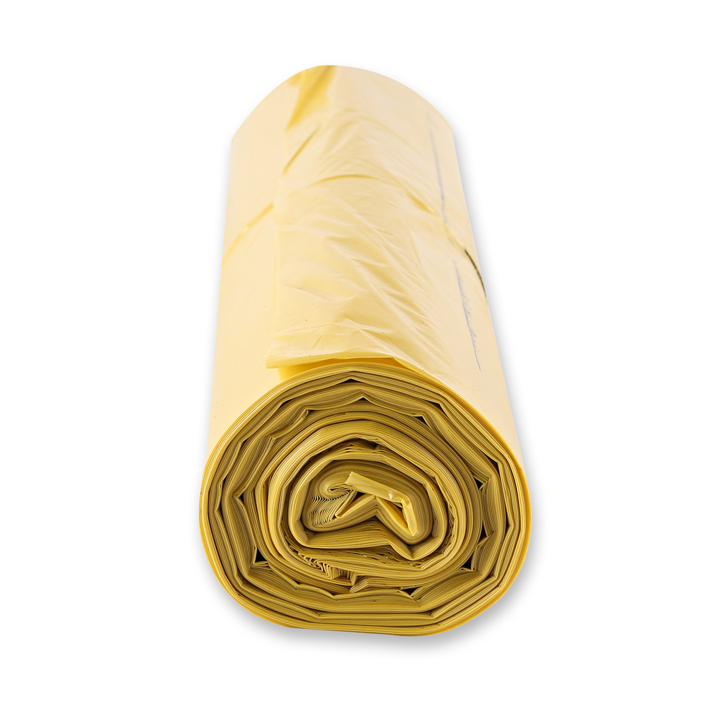 Waste bags, 120 l made of LDPE on roll in yellow in the side view