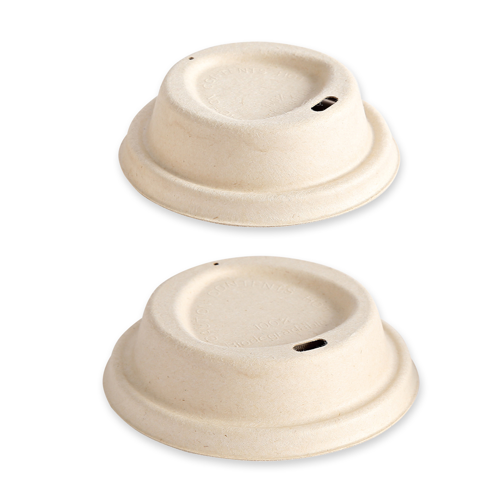 Organic lids made of bagasse, angled view nature