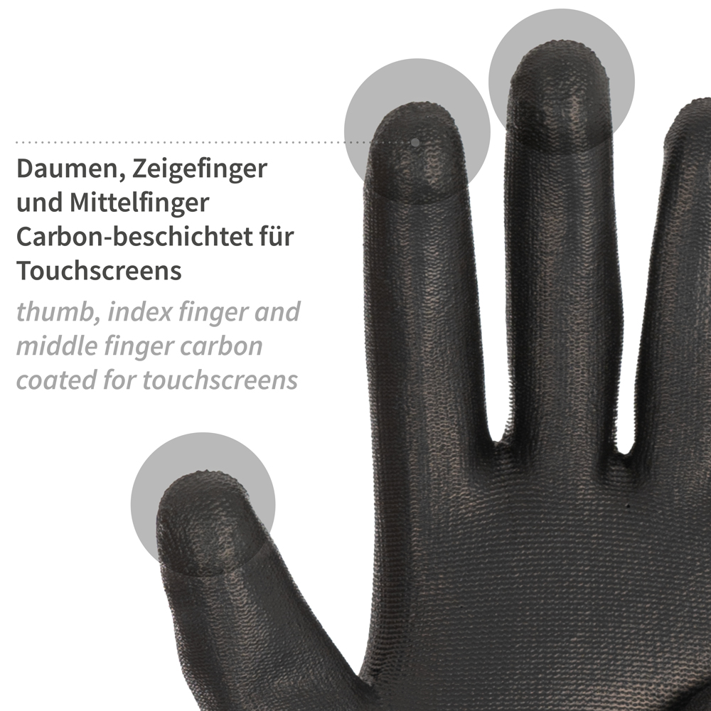 Fine knit gloves Black Ace Touch with PU coating the touch function