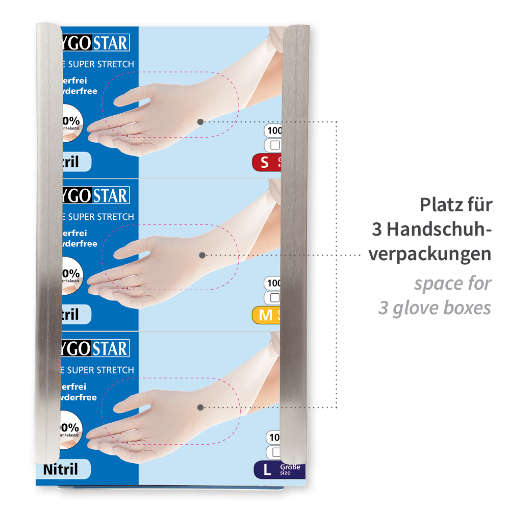 Handschuhspender Triple | Edelstahl, Artikelvorschau Handschuhspender Triple aus Edelstahl mit Artikelvorschau