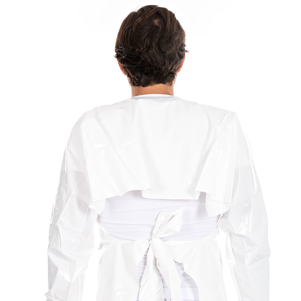 Apron with sleeves, TPU in the back view, zoomed, white