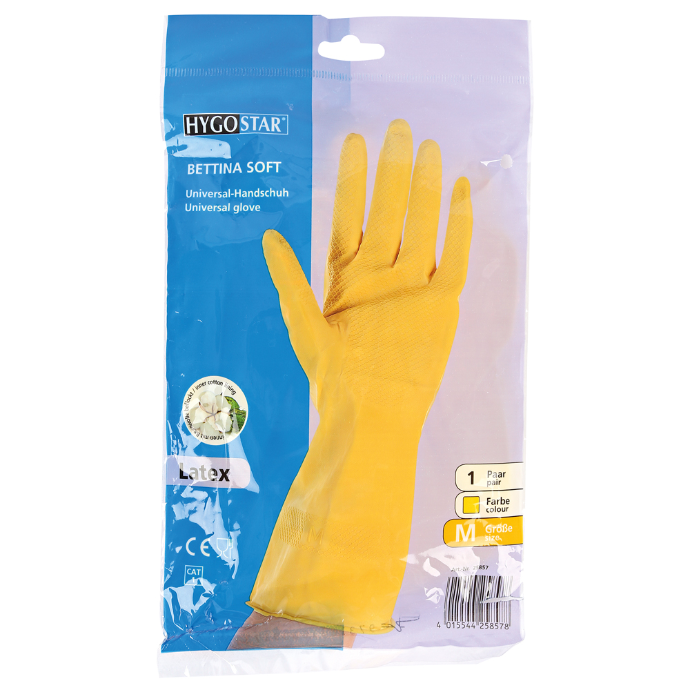 Household gloves Bettina Soft made of latex in yellow in the package