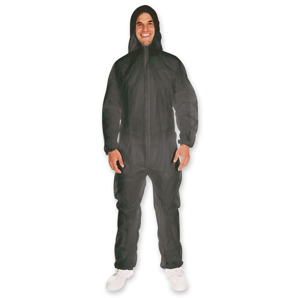 Coveralls with hood made of PP in black