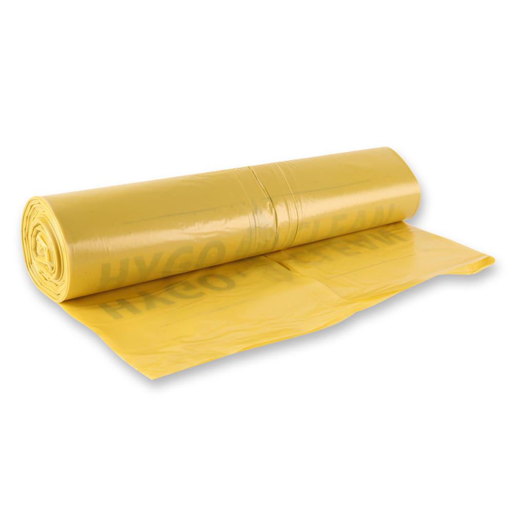 Waste bags, 120 l made of LDPE on roll in yellow in the back view