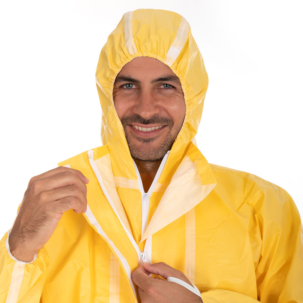 Coveralls ChemicalStar Type 3B+4B+5B+6B made of SMS/PE in yellow with hood