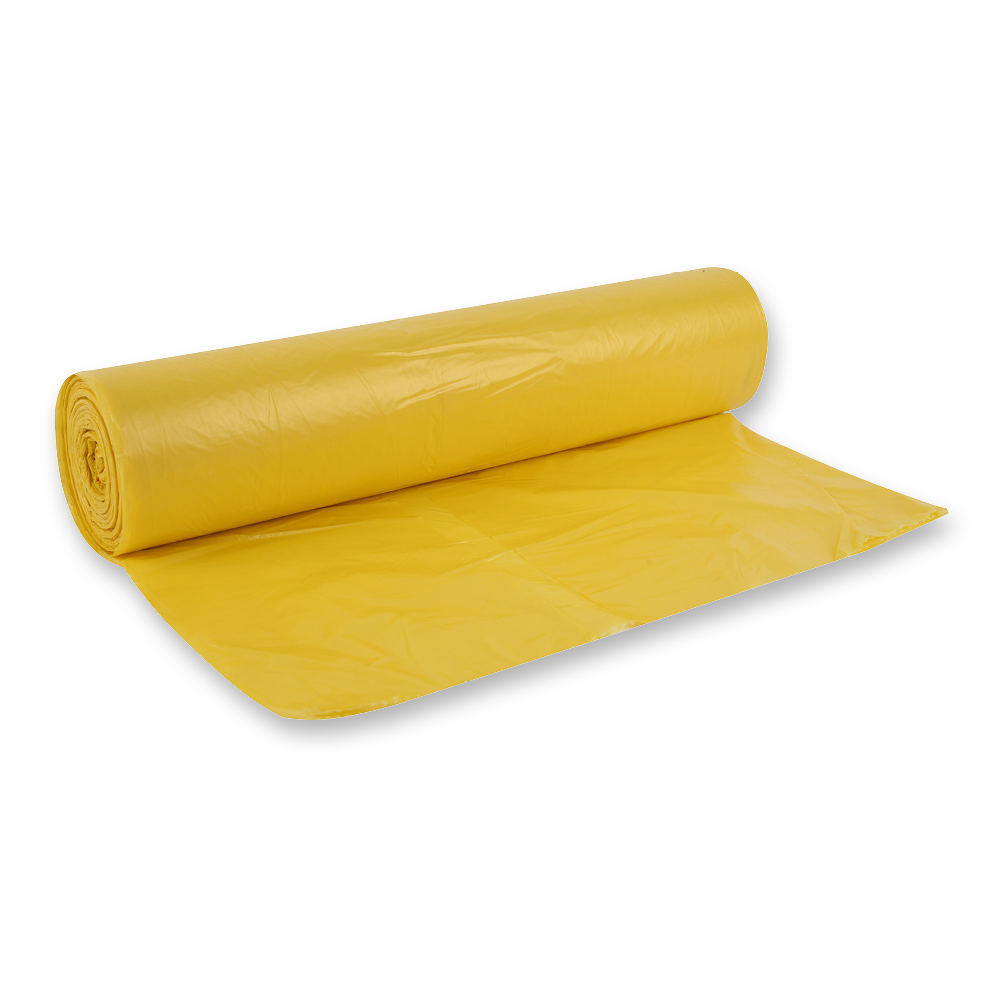 Müllsäcke Premium, 120 l aus HDPE auf Rolle in gelb ausgerollt
