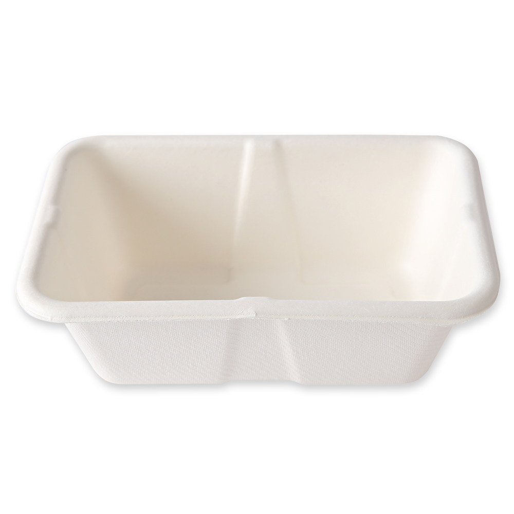 Organic trays made of bagasse, angled view