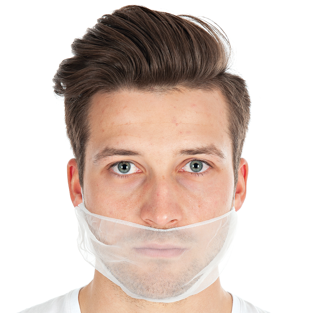 Beard cover Micromesh made of nylon detectable in white in the front view