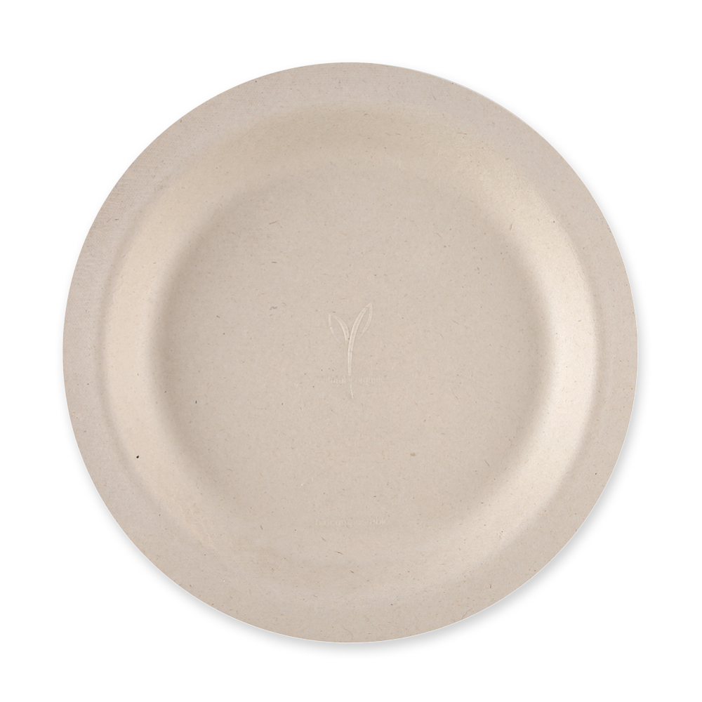 Bio Teller rund "Natural Bagasse" | Zuckerrohr, Frontansicht Bio Teller rund "Natural Bagasse" aus Zuckerrohr in der Frontansicht