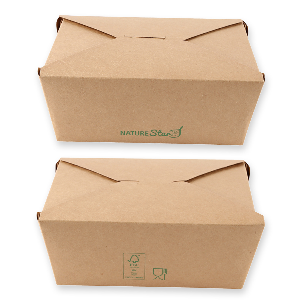 Bio Foodboxen Menu aus Kraftpapier/PE, FSC®-Mix, Frontal- & Rückansicht, mittlere Größe