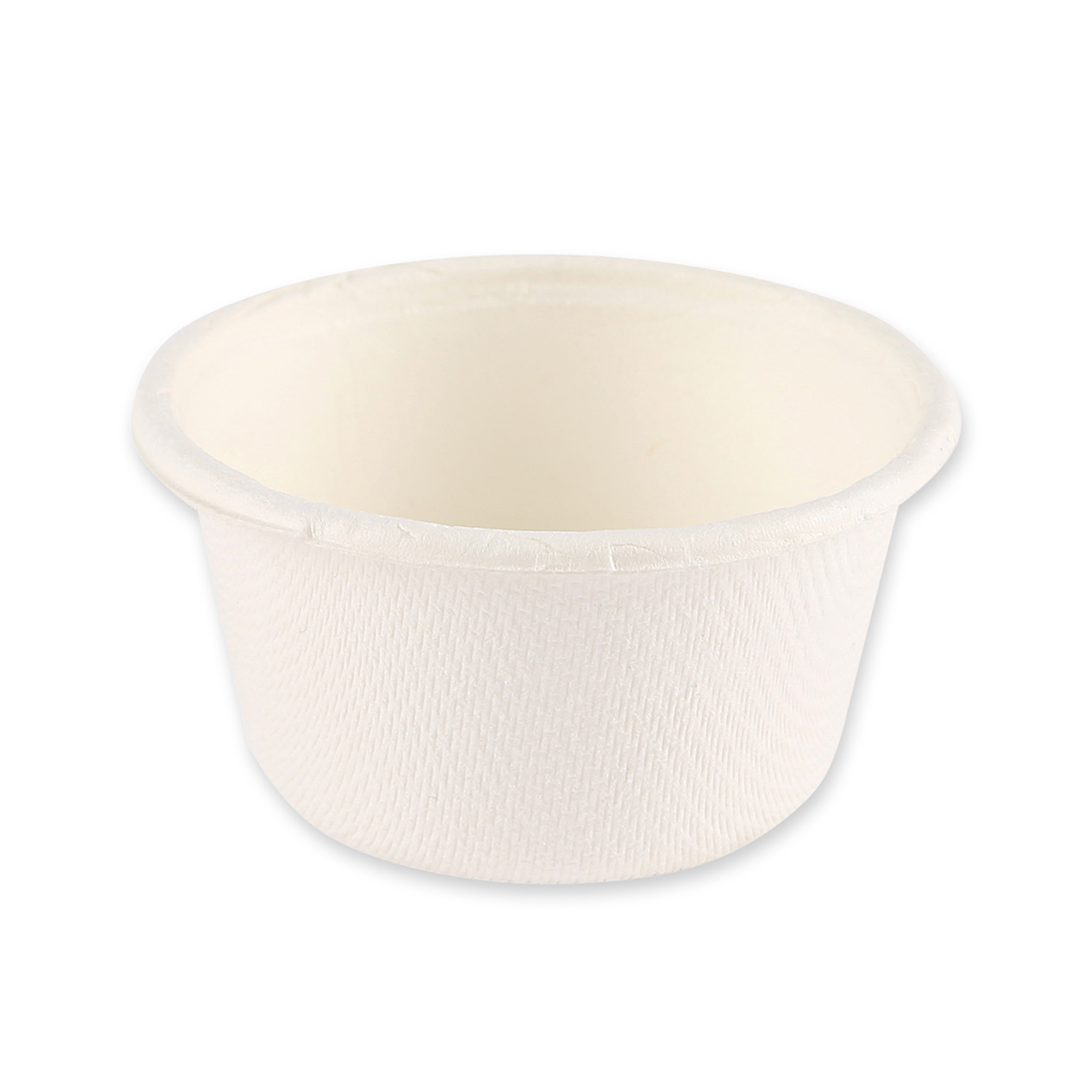 Organic dressing bowl from sugar cane in the front view 