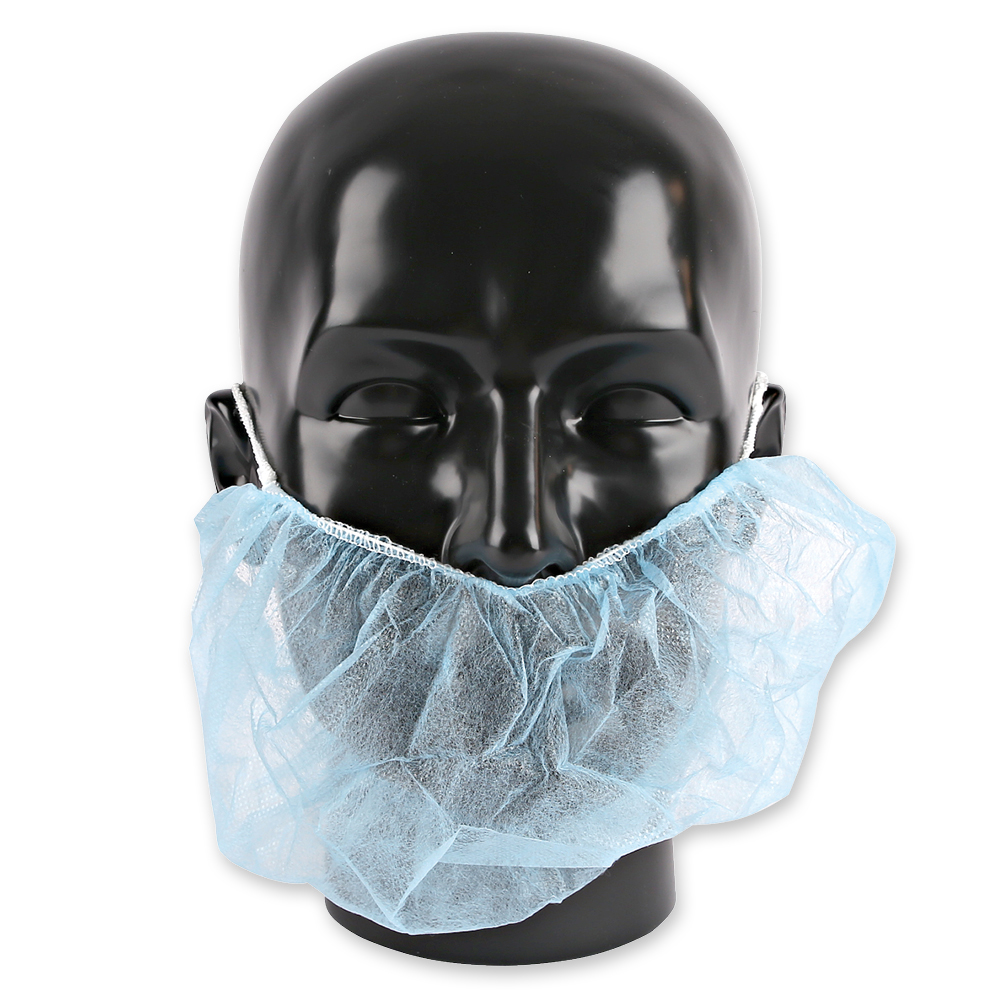 Beard cover with earloops made of PP in blue in the front view
