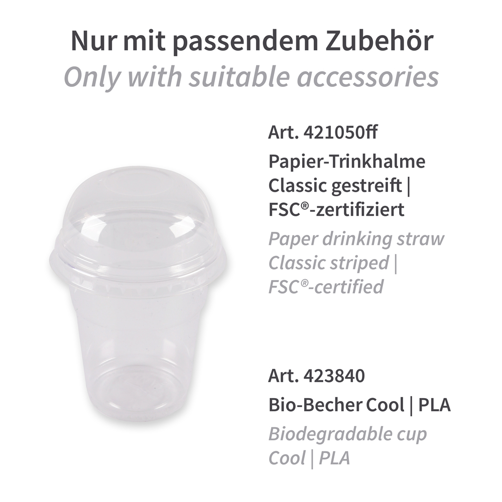 Lids for cold beverages cups, with straw slot made of PLA, art. 423860 with suitable accessories