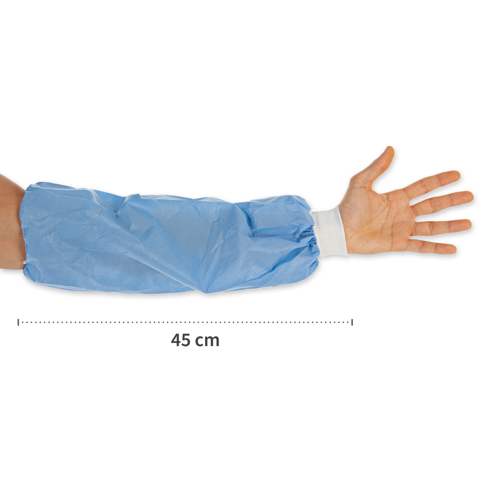 Sleeve protector with knitted cuffs from SMS the length in the color blue