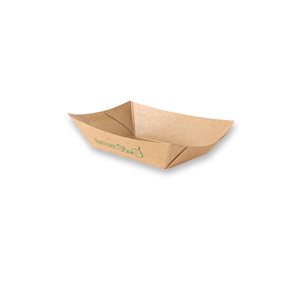 Organic food trays Tasty made of kraft paper/PE in FSC®-Mix with 100ml in the oblique view