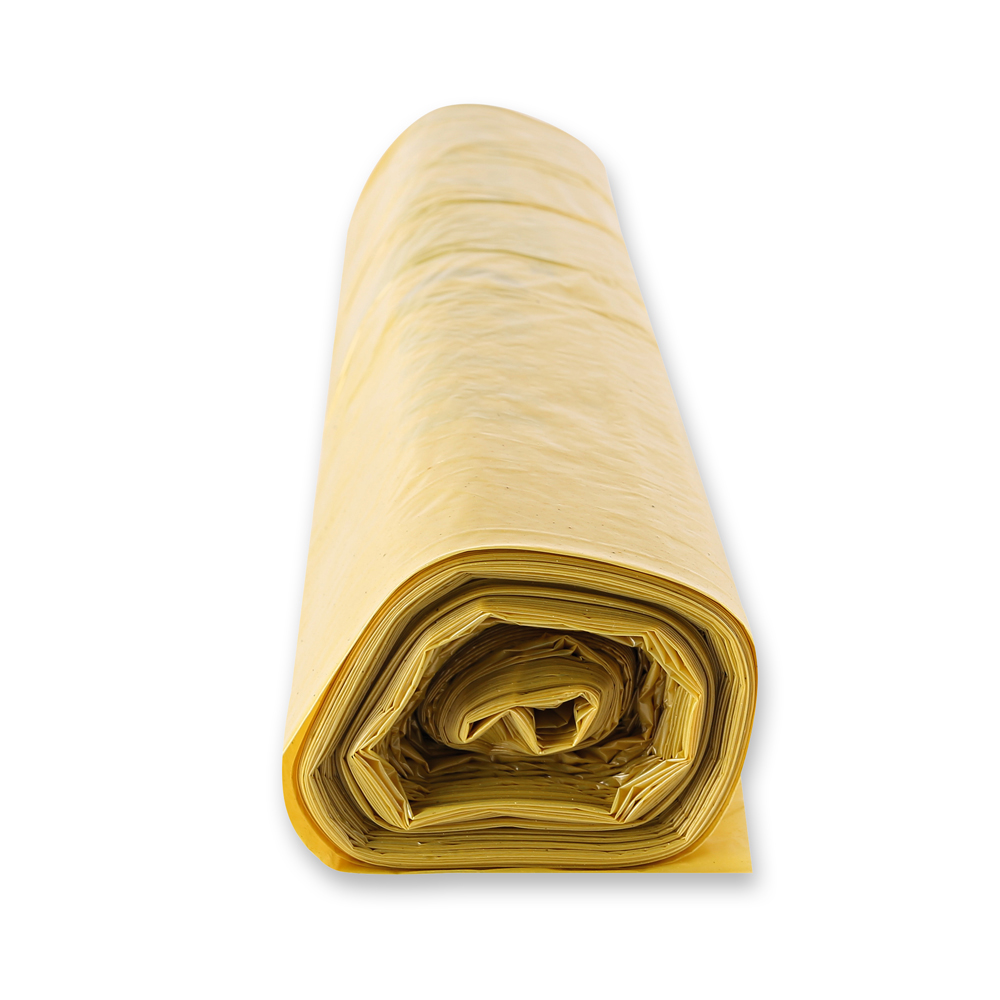 Waste bags Eco, 120 l made of LDPE on roll in yellow in the side view