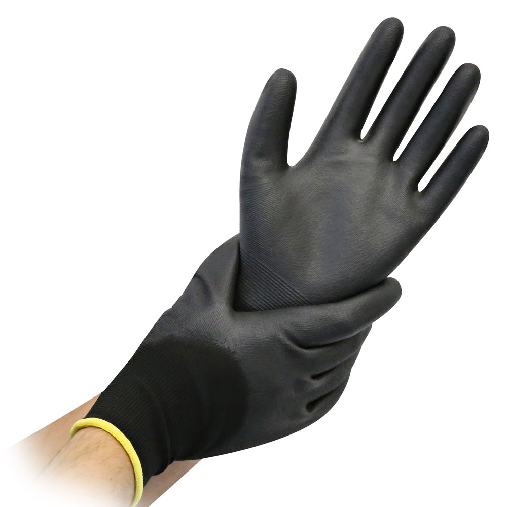 Fine knit gloves Black Ace, 3/4-coated with PU coating 