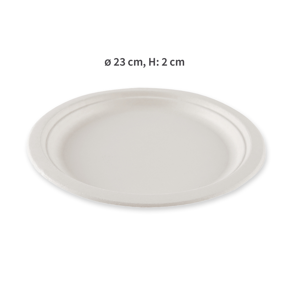 Organic plates, round made of bagasse, dimensions